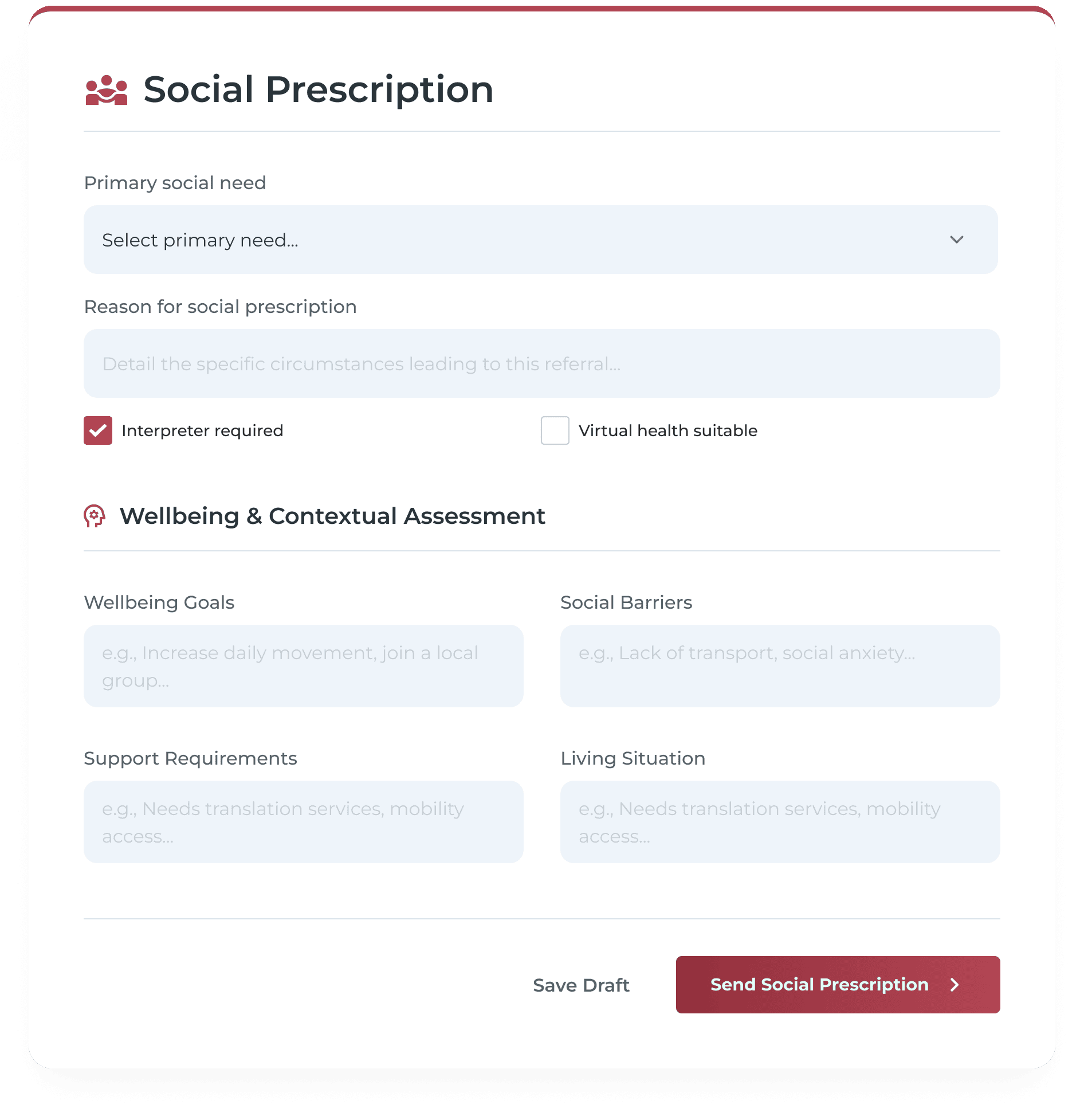 Consultmed digital social prescription form interface