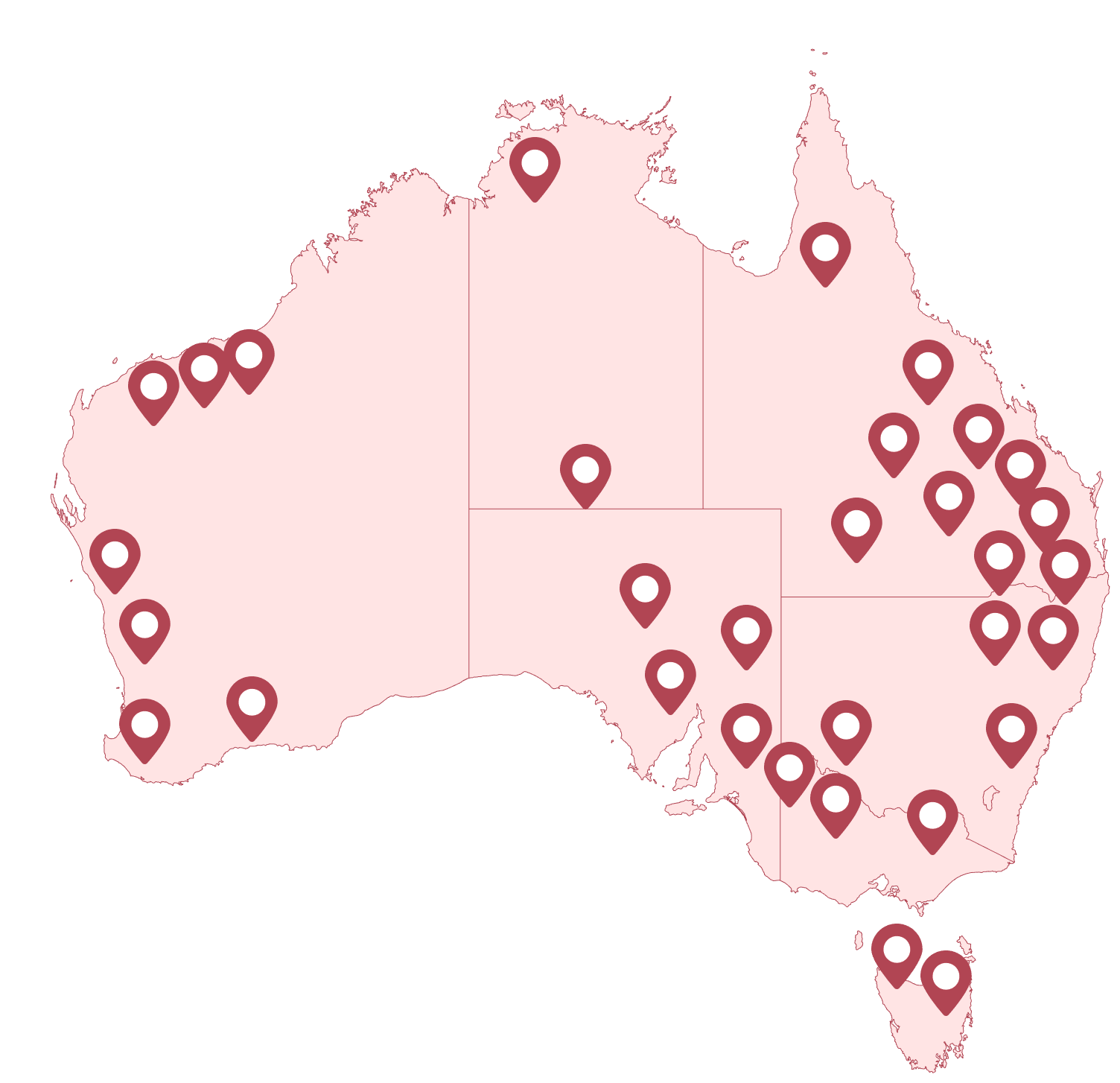 Map of Australia showing local community service locations