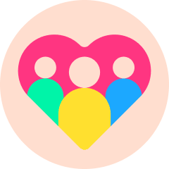Community services icon showing people supported in a heart